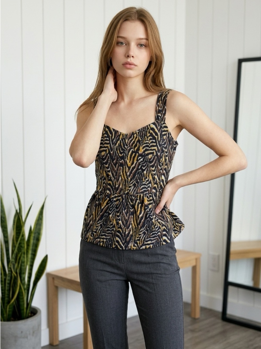 Anthropologie Jaime Zebra Peplum Tank